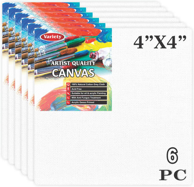 VARIETY 4 X 4 CANVAS BOARD Cotton Medium Grain Board Canvas (Set of 6)(PURE WHITE)