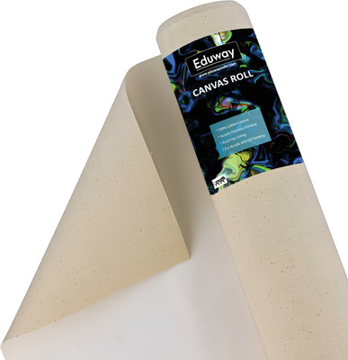 Eduway Cotton Canvas Roll for Painting, Artist' Series, (12 inch x 5 m) Cotton Medium Grain Canvas Roll (Set of 1)(White)