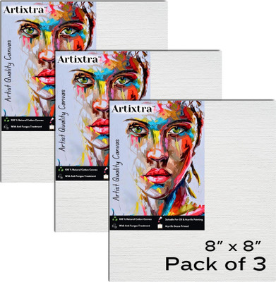 Artixtra CANVAS BOARD 8 X 8 Cotton Medium Grain Board Canvas (Set of 3)(PURE WHITE)