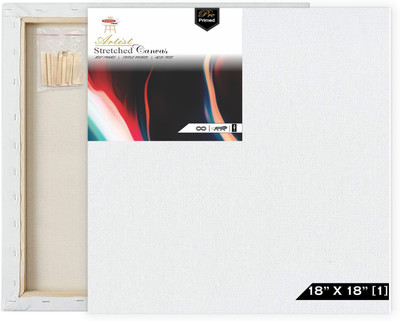 Variety Canvas 18 X 18 STRETCHED CANVAS Cotton Medium Grain Pre Stretched Canvas, Stretched Canvas Board, Board Canvas (Set of 1)(PURE WHITE)