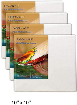 Eascan Art (10'' x 10'') Cotton Medium Grain Primed Canvas Board (Set of 4)(White)