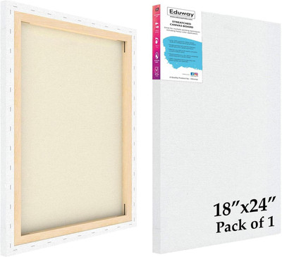 Eduway 18x24 IN 10Oz. Primed Pre Stretched Canvas with Wooden Frame for Painting Cotton Medium Grain Pre Stretched Canvas (Set of 1)(White)