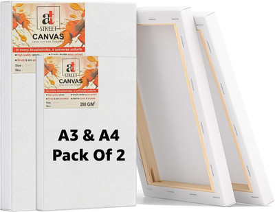 Painting Mantra Canvas with Wooden Frame for Acrylic and Oil Color Painting 8x12 & 12x16 Inches Cotton Medium Grain Pre Stretched Canvas (Set of 2)(White)