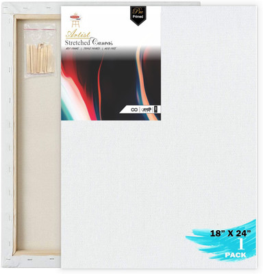 Variety Canvas 18 X 24 STRETCHED CANVAS Cotton Medium Grain Pre Stretched Canvas, Stretched Canvas Board, Board Canvas, Primed Canvas Board (Set of 1)(PURE WHITE)