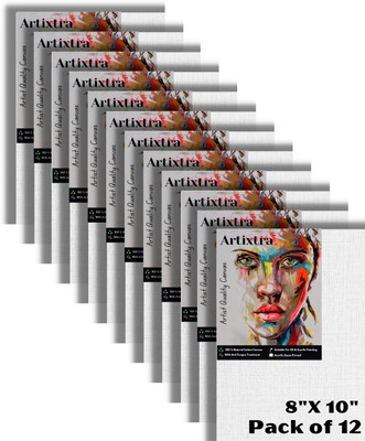 Artixtra CANVAS BOARD 8 X 10 Cotton Medium Grain Board Canvas (Set of 12)(PURE WHITE)