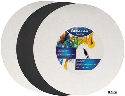 Eascan Art 8 inch Cotton Grain Stretched Pre Stretched Canvas (Set of 3)(White, Black)