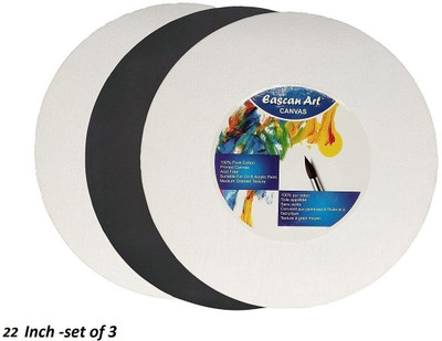 Eascan Art 22 Inch Round Cotton Medium Grain Pre Stretched Canvas (Set of 1)(White, Black, Linen)