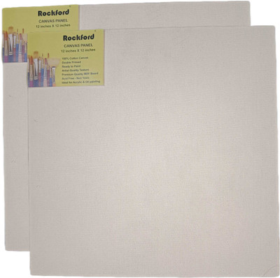 Rockford 12 Inches Square Cotton Acid Free Primed Canvas Board (Set of 2)(White)