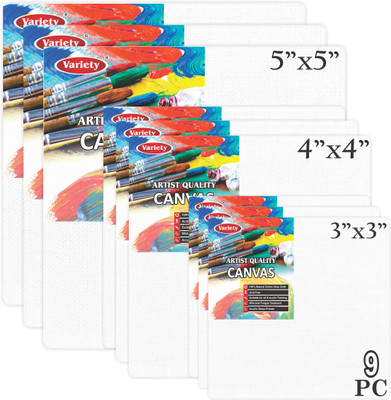 VARIETY 5 X 5 [3] 4 X 4 [3] 3 X 3 [3] WHITE CANVAS BOARD 7OZ PRIMED Cotton Medium Grain Board Canvas (Set of 9)(PURE WHITE)
