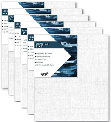 LEUTINO 6 X 6 CANVAS BOARD Cotton Medium Grain Board Canvas (Set of 6) (PURE WHITE) Cotton Medium Grain Board Canvas (Set of 6)(White)