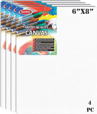 VARIETY 6 X 8 CANVAS BOARD Cotton Medium Grain Board Canvas (Set of 4)(PURE WHITE)