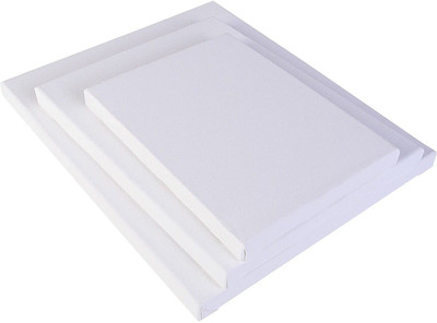 FRKB 3pc Primed Pre Stretched Canvas with Wooden Frame of 6x8 , 8x10 & 10x12 Inch Cotton Medium Grain Pre Stretched Canvas (Set of 3)(White)