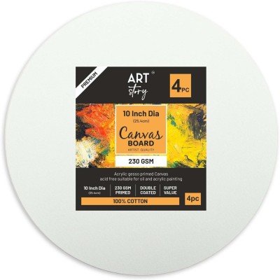 ITSY Bitsy Canvas Board for Painting - Round 10inch Dia 230gsm 2mm Thick 4pcs Cotton Acid Free Board Canvas (Set of 4)(White)