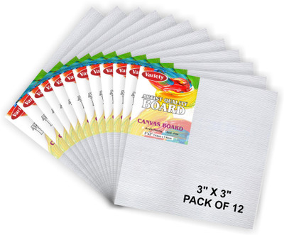 VARIETY 3 X 3 BOARD CANVAS Cotton Medium Grain Board Canvas (Set of 12)(PURE WHITE)