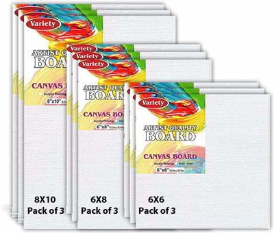 VARIETY 8X10 6X8 6X6 COMBO CANVAS BOARD Cotton Medium Grain Board Canvas (Set of 9)(White)