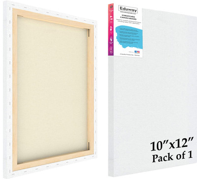 Eduway 10x12 In 10Oz. Primed Cotton Pre Stretched Canvas with Wooden Frame for Painting Cotton Medium Grain Stretched Canvas Board (Set of 1)(White)