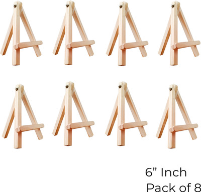 Eduway 6 Inch Mini Wooden Easel Tripod Stand for Art, Painting, Canvas, Pack of 8 Acrylic Medium Grain Board Canvas (Set of 8)(Teak)