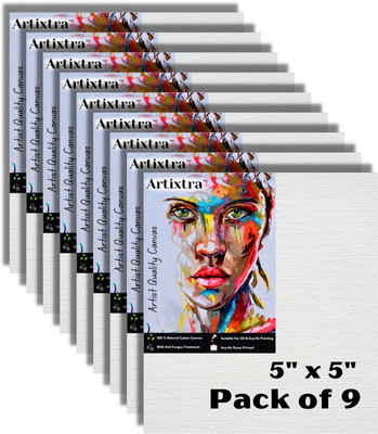 Artixtra CANVAS BOARD 5 X 5 Cotton Medium Grain Board Canvas (Set of 9)(PURE WHITE)