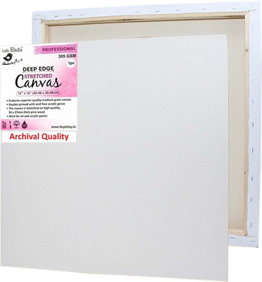 LITTLE BIRDIE Stretched Canvas Deep Edge Frame- 12 X 12Inch, 305Gsm, 1Pc Cotton Medium Grain Pre Stretched Canvas (Set of 1)(White)
