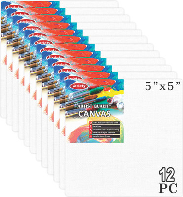 VARIETY 5 X 5 CANVAS BOARD Cloth Medium Grain Board Canvas (Set of 12)(PURE WHITE)