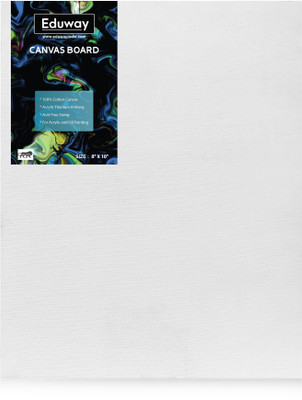 Eduway 8x10 Inch Premium Quality Pre-Primed Cotton Canvas Board for Artists & Beginners Cotton Extra Fine Grain Primed Canvas Board (Set of 1)(White)