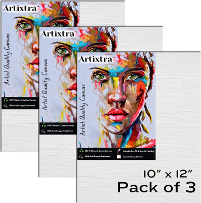 Artixtra CANVAS BOARD 10 X 12 Cotton Medium Grain Board Canvas (Set of 3)(PURE WHITE)