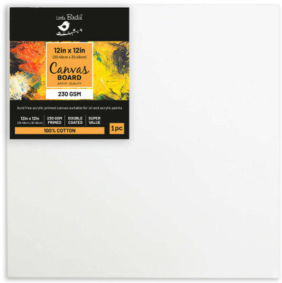 LITTLE BIRDIE Stretched Canvas Frame- 12 X 12Inch, 230Gsm, 1Pc Cotton Medium Grain Pre Stretched Canvas (Set of 1)(White)