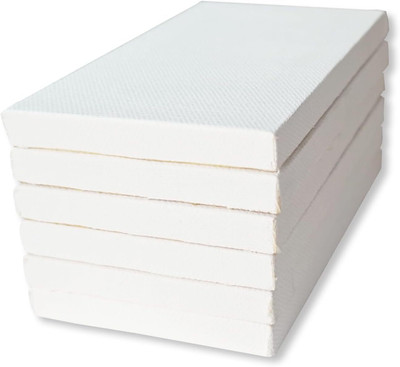 FRKB 9 x 12 inch Pre Stretched Canvas with Wooden Frame Cotton Medium Grain Pre Stretched Canvas (Set of 6)(White)
