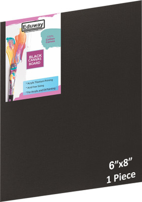 Eduway 6x8 Inch Premium Quality Pre-Primed Cotton Canvas Board for Artists & Beginners Cotton Medium Grain Primed Canvas Board (Set of 1)(Black)