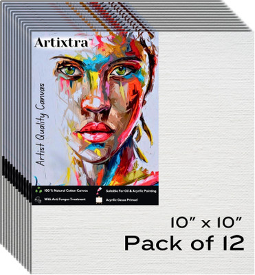 Artixtra CANVAS BOARD 10 X 10 Cotton Medium Grain Board Canvas (Set of 12)(PURE WHITE)