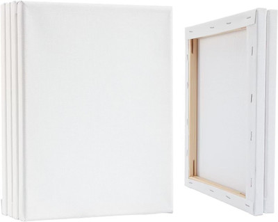 FRKB 10 x 12 inch Pre Stretched Canvas with Wooden Frame Cotton Medium Grain Pre Stretched Canvas (Set of 6)(White)