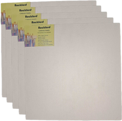 Rockford 12 Inch Square Cotton Acid Free Primed Canvas Board (Set of 5)(White)