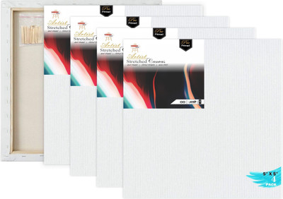 VARIETY 5 X 5 STRETCHED CANVAS Cotton Medium Grain Pre Stretched Canvas (Set of 4)(PURE WHITE)