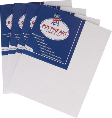 FRKB Canvas Board Medium Grain 8 X 10 Inch with 4MM Board Backing - Pack of 5pc Cotton Medium Grain Primed Canvas Board (Set of 5)(White)