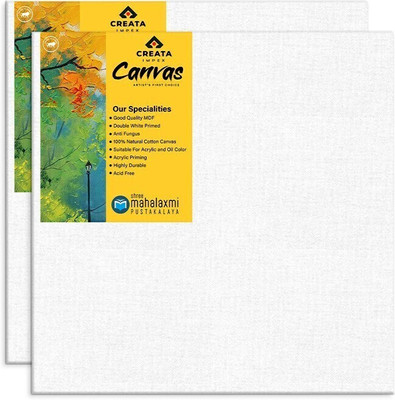 CREATA IMPEX Canvas Cotton, Cloth Acid Free Acrylic Primed Board (Set of 2)(White)