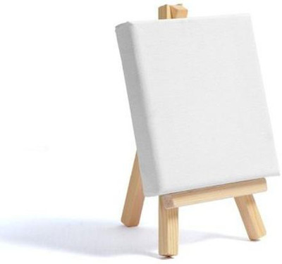 Riddhi Stores Mini Canvas with Easel Cotton Grain Stretched Pre Stretched Canvas (Set of 1)(White)