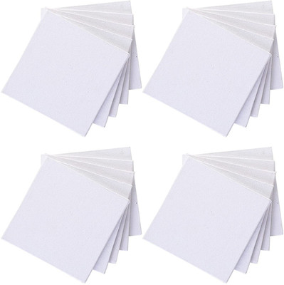 FRKB Cotton Canvas Board Medium Grain 4 X 4 Inch with 4MM Board Backing -15pc Cotton Medium Grain Board Canvas (Set of 15)(White)