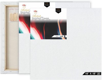 Variety Canvas 18 INCH X 18 INCH STRETCHED CANVAS Cotton Medium Grain Pre Stretched Canvas, Stretched Canvas Board, Primed Canvas Board, Board Canvas (Set of 2)(PURE WHITE)