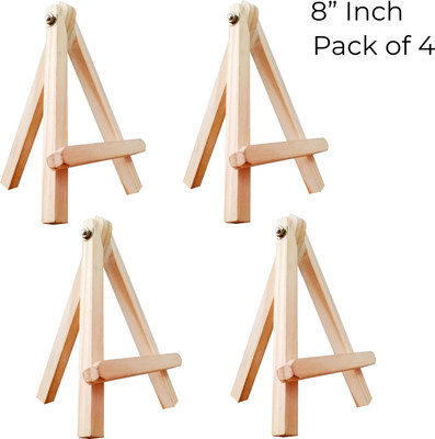 Eduway 8 Inch Mini Wooden Easel Tripod Stand for Art, Painting, Canvas, Pack of 4 Acrylic Medium Grain Board Canvas (Set of 4)(Teak)