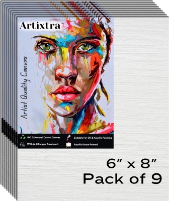 Artixtra Artixtra CANVAS BOARD 6 X 8 Cotton Medium Grain Board Canvas (Set of 9)(PURE WHITE)