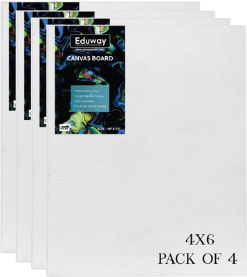 Eduway 4x6 Inch Premium Quality Pre-Primed Cotton Canvas Board for Artists & Beginners Cotton Medium Grain Board Canvas (Set of 4)(White)