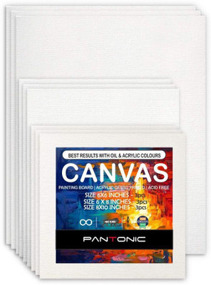 PANTONIC 8X10[3] 6X8[3] 6X6[3] Artist's Canvas Board Cotton Medium Grain Board Canvas, Primed Canvas Board, Acrylic Primed Board (Set of 9)(White)