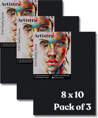 Artixtra Black Canvas (8x10 Pack of 3) Cloth Medium Grain Board Canvas (Set of 3)(Black)