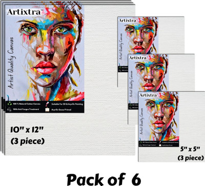 Artixtra 10X12(3) 5X5(3) Cotton Medium Grain Board Canvas (Set of 6)(PURE WHITE)