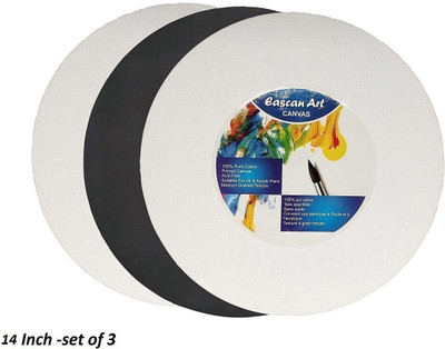Eascan Art 14 Inch Round Cotton Medium Grain Pre Stretched Canvas (Set of 1)(White, Black, Linen)