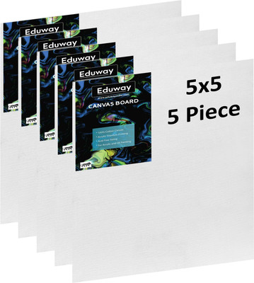 Eduway Canvas 5x5 Inch Pack of 5 Eduway Cotton Medium Grain Primed Canvas Board (Set of 5)(White)