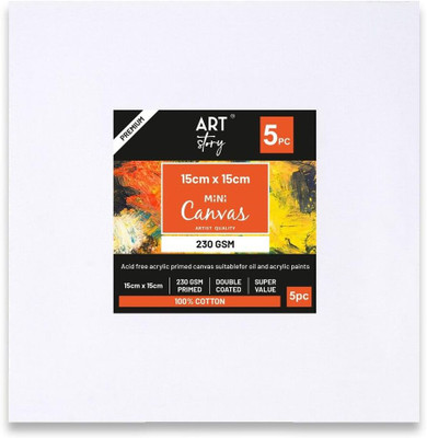 LITTLE BIRDIE Mini Stretched Canvas Boards for Painting 5pc 6x6inch Cotton Medium Grain Pre Stretched Canvas (Set of 5)(White)