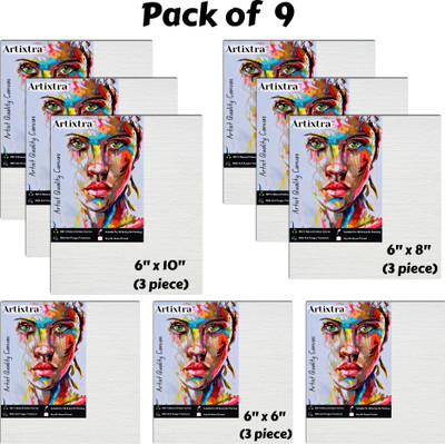 Artixtra 6X10(3) 6X8(3) 6X6(3) Cotton Medium Grain Board Canvas (Set of 9)(PURE WHITE)
