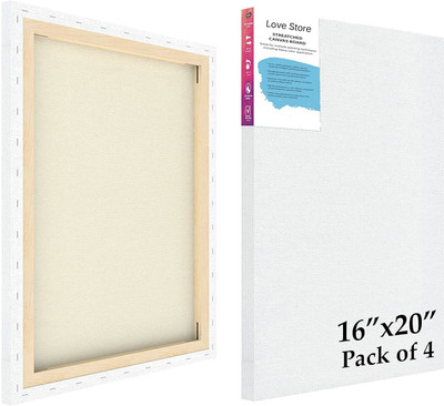 Love Store 16x20 In 100z. Primed Cotton Pre Stretched Canvas with Wooden Frame for Painting Cotton Medium Grain Stretched Canvas Board (Set of 4)(White)