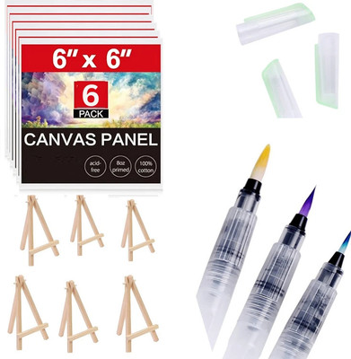 BOLT BEE ARTIST KIT 6x6 with Easel 6pc and painting pen Cotton Acid Free Board Canvas (Set of 6)(White)